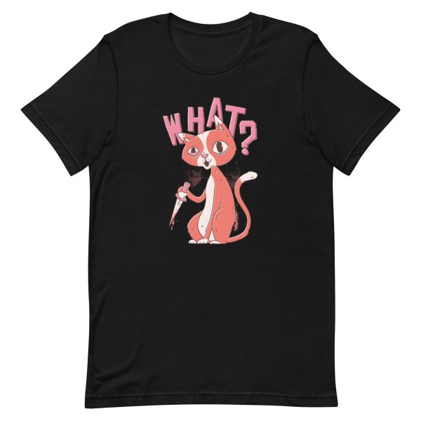 unisex-staple-t-shirt-black-front-6a16f1a44c210.jpg Cat With Knife T-Shirt