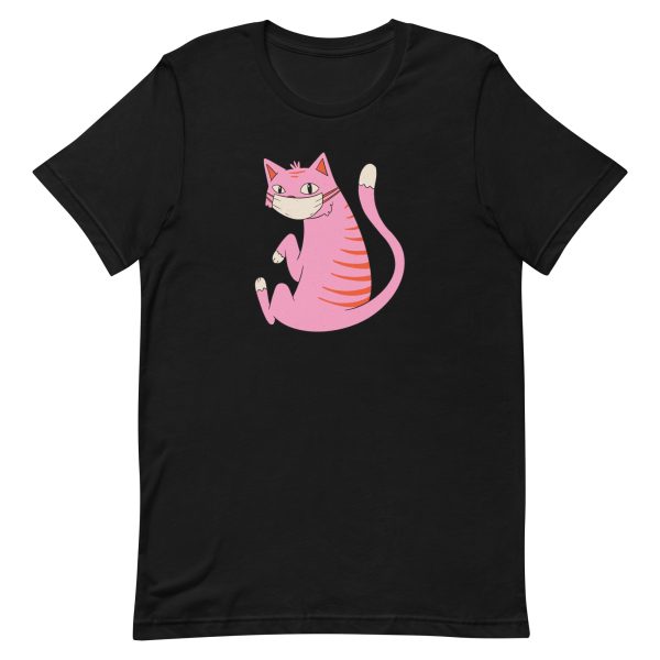 unisex-staple-t-shirt-black-front-6a179bde46c10.jpg Face Mask Cat T-Shirt