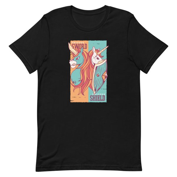 unisex-staple-t-shirt-black-front-6a17b06590513.jpg Unicorns Sword and Shield T-Shirt