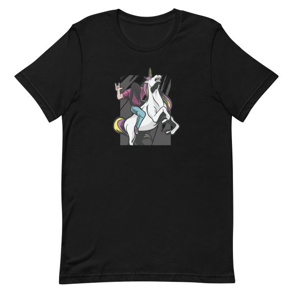 unisex-staple-t-shirt-black-front-6a17e4ca3cec6.jpg Metalhead Riding Unicorn T-Shirt