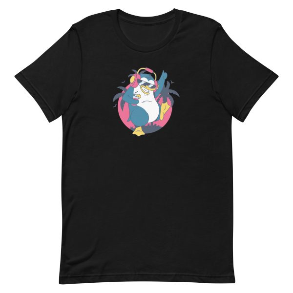 unisex-staple-t-shirt-black-front-6a18239435686.jpg Dancing Tropical Penguin T-Shirt