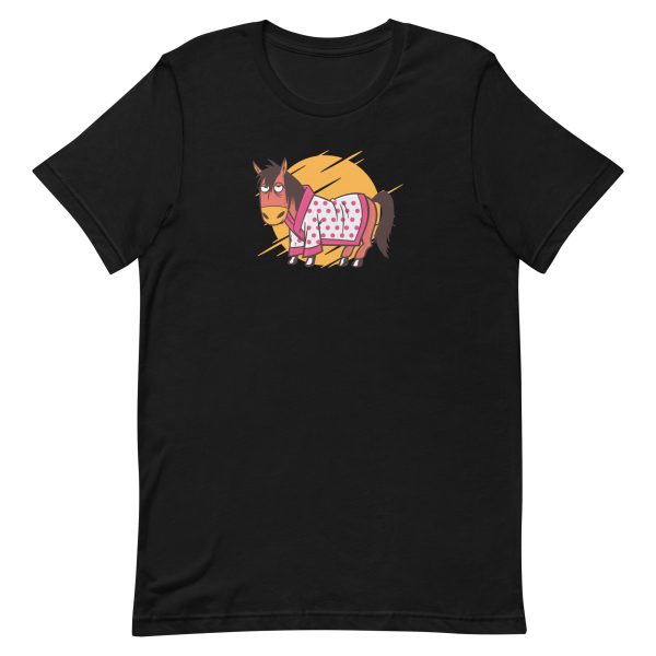 unisex-staple-t-shirt-black-front-6a182bfdb20b2.jpg Bathrobe Horse T-Shirt
