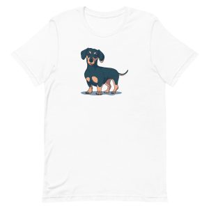 unisex-staple-t-shirt-white-front-6a1591572f1cd.jpg Dachshund Dog T-Shirt