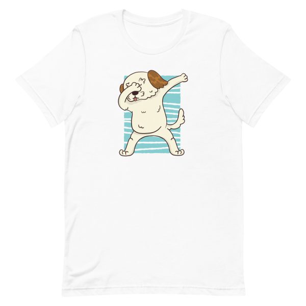 unisex-staple-t-shirt-white-front-6a1595db3186f.jpg Dabbing Morkie Dog T-Shirt