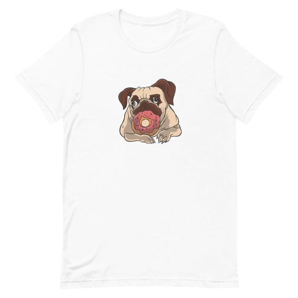 unisex-staple-t-shirt-white-front-6a16534cc97be.jpg Pug and Donut T-Shirt