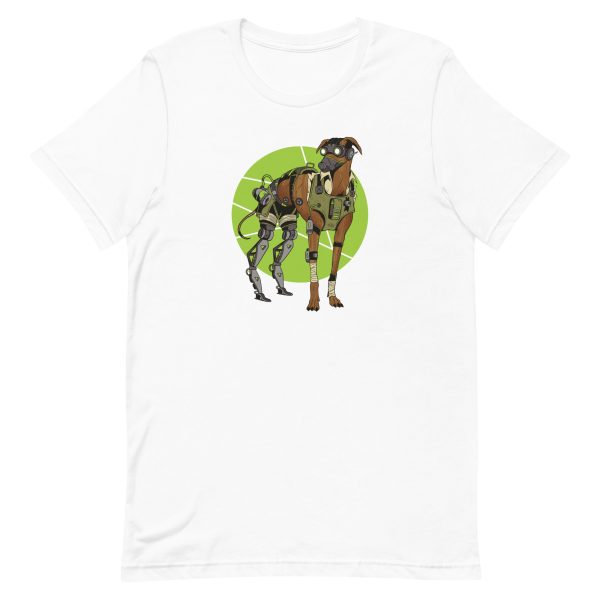 unisex-staple-t-shirt-white-front-6a165f28c141f.jpg Greyhound Dog Cyborg T-Shirt