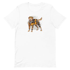 unisex-staple-t-shirt-white-front-6a1685405e7c9.jpg Cyborg Dog T-Shirt