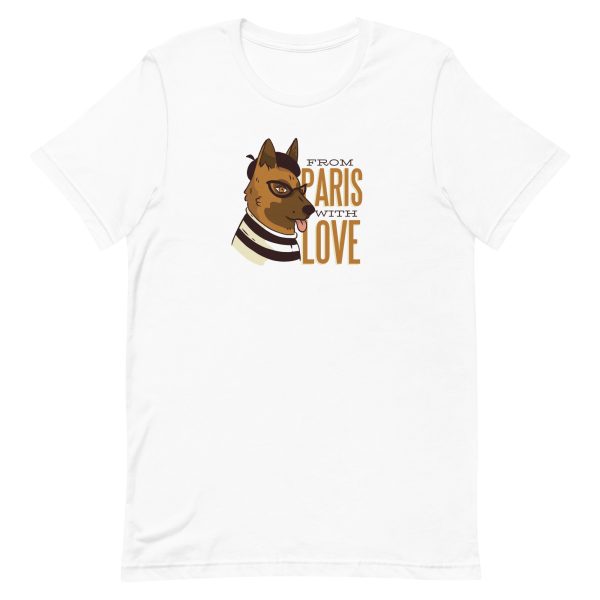 unisex-staple-t-shirt-white-front-6a168d7e491dd.jpg Paris German Shepherd T-Shirt
