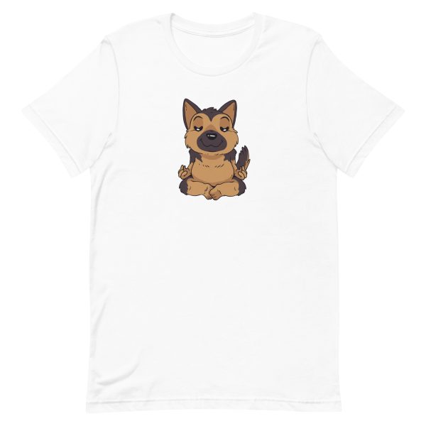 unisex-staple-t-shirt-white-front-6a16cada8f5db.jpg German Shepherd Yoga T-Shirt
