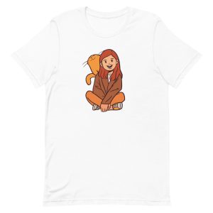 unisex-staple-t-shirt-white-front-6a16d30814c25.jpg Girl With Kitten T-Shirt