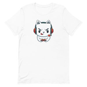 unisex-staple-t-shirt-white-front-6a16d6696680f.jpg Gamer Cat T-Shirt