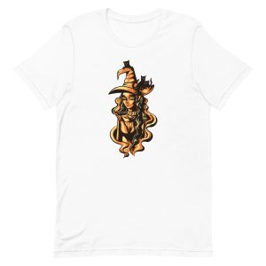 unisex-staple-t-shirt-white-front-6a16dc7f265f9.jpg Witch and Cats T-Shirt