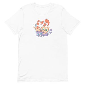 unisex-staple-t-shirt-white-front-6a16e7c8597e8.jpg Cute Cats Playing T-Shirt