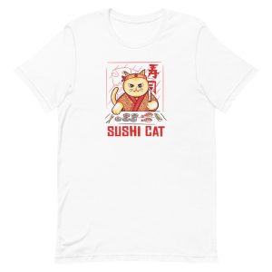 unisex-staple-t-shirt-white-front-6a16eb8c823d4.jpg Sushi Cat T-Shirt