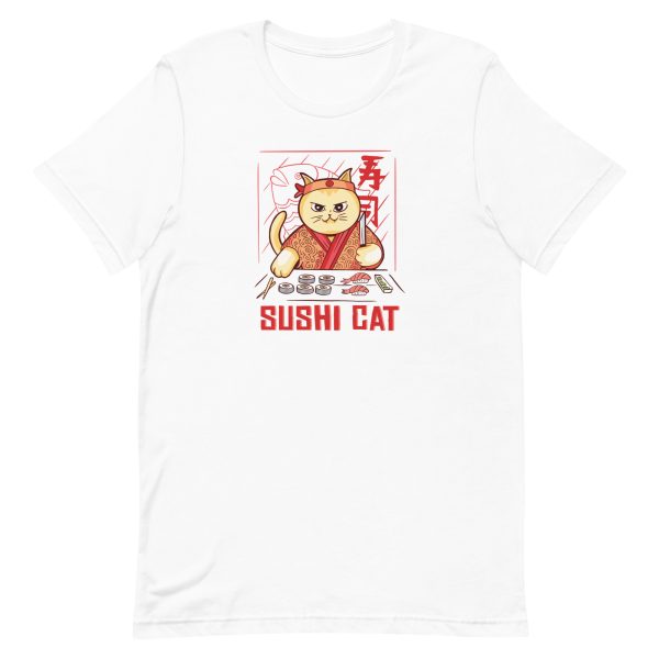 unisex-staple-t-shirt-white-front-6a16eb8c823d4.jpg Sushi Cat T-Shirt