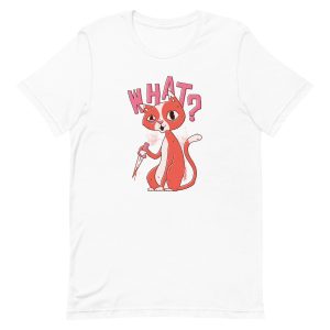 unisex-staple-t-shirt-white-front-6a16f1a4453e9.jpg Cat With Knife T-Shirt