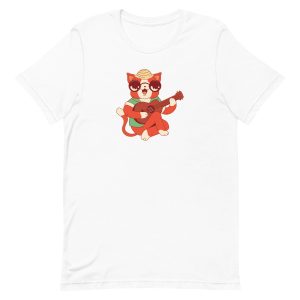 unisex-staple-t-shirt-white-front-6a16f3f7af491.jpg Ukulele Cat T-Shirt