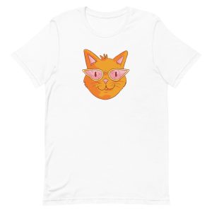 unisex-staple-t-shirt-white-front-6a16f4586d4a5.jpg Stylish Glasses Cat T-Shirt