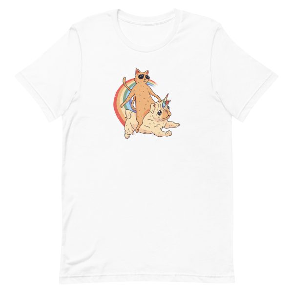 unisex-staple-t-shirt-white-front-6a17b48e1e488.jpg Cat Riding Unidog T-Shirt