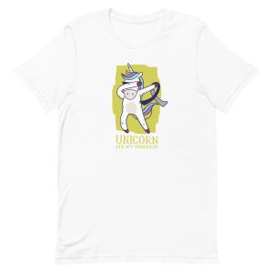 unisex-staple-t-shirt-white-front-6a17dca36d44e.jpg Unicorn Ate My Pancreas T-Shirt