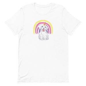 unisex-staple-t-shirt-white-front-6a17dd5fb0ba3.jpg Rainbow Unicorn Dog T-Shirt