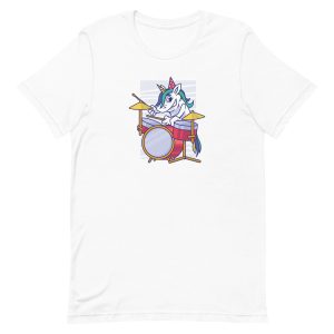 unisex-staple-t-shirt-white-front-6a17e458daeb2.jpg Birthday Unicorn Drummer T-Shirt