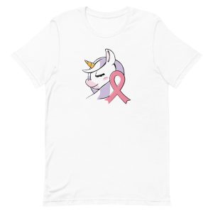unisex-staple-t-shirt-white-front-6a17e576d34ab.jpg Unicorn Breast Cancer T-Shirt