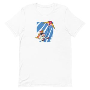 unisex-staple-t-shirt-white-front-6a17f5ef3e248.jpg Unicorn Flying Kite T-Shirt