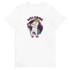 unisex-staple-t-shirt-white-front-6a17fdefae9d7.jpg Welcome Unicorn T-Shirt