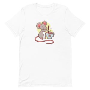 unisex-staple-t-shirt-white-front-6a18211b01e51.jpg Mouse Stirring Tea T-Shirt