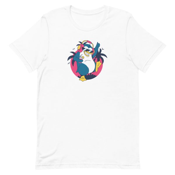unisex-staple-t-shirt-white-front-6a1823942fe62.jpg Dancing Tropical Penguin T-Shirt