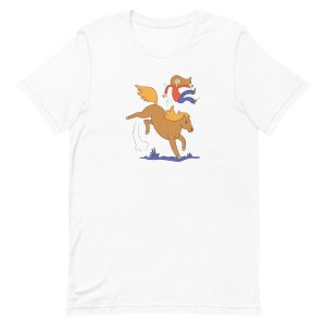 unisex-staple-t-shirt-white-front-6a182cac932c3.jpg Girl Falling From Horse T-Shirt