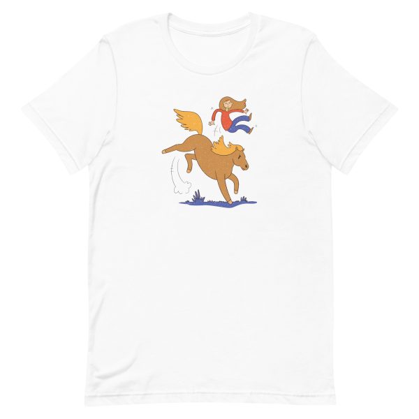 unisex-staple-t-shirt-white-front-6a182cac932c3.jpg Girl Falling From Horse T-Shirt