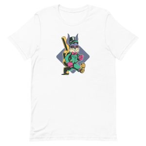 unisex-staple-t-shirt-white-front-6a183538f0c6c.jpg Rabbit Carrying Guitar T-Shirt