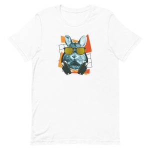 unisex-staple-t-shirt-white-front-6a1840c223624.jpg Cool Rabbit With Sunglasses T-Shirt