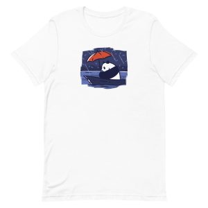 unisex-staple-t-shirt-white-front-6a1847989e19a.jpg Panda Under Rain T-Shirt