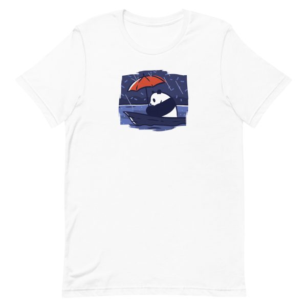 unisex-staple-t-shirt-white-front-6a1847989e19a.jpg Panda Under Rain T-Shirt