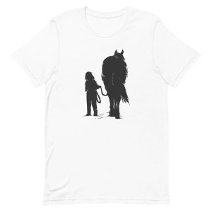 unisex-staple-t-shirt-white-front-6a18f9bb57594.jpg Girl With Horse T-Shirt