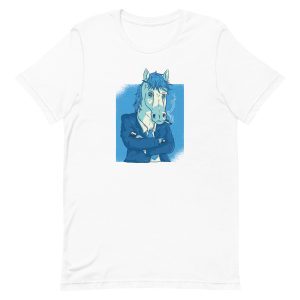 unisex-staple-t-shirt-white-front-6a191b46b9e8f.jpg Horse In Business Suit T-Shirt