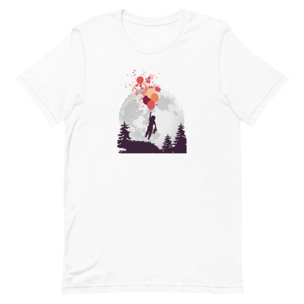 unisex-staple-t-shirt-white-front-6a196cb5d91a0.jpg Boy and Teddy Bear Floating T-Shirt