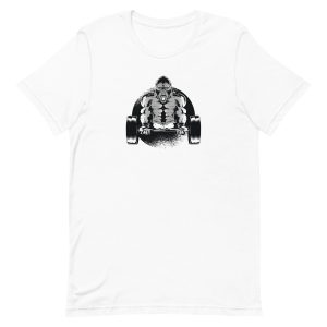 unisex-staple-t-shirt-white-front-6a1ad7f253f13.jpg Gorilla Dumbbell T-Shirt
