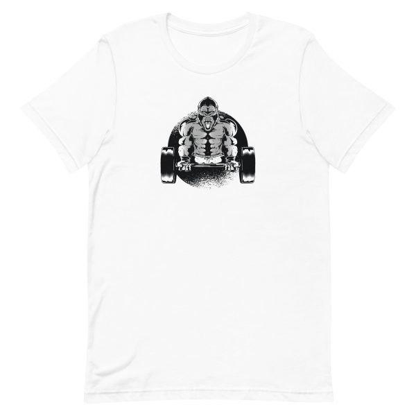 unisex-staple-t-shirt-white-front-6a1ad7f253f13.jpg Gorilla Dumbbell T-Shirt