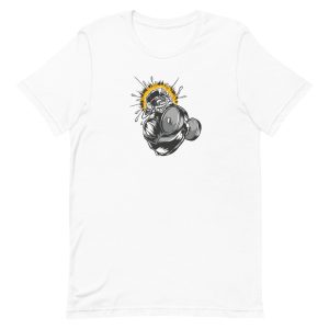 unisex-staple-t-shirt-white-front-6a1aee454aff8.jpg Monkey Dumbbell T-Shirt