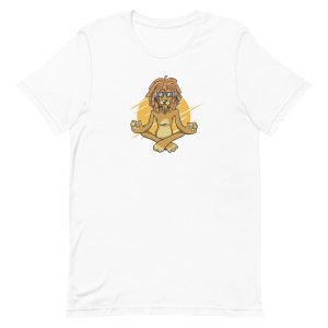 unisex-staple-t-shirt-white-front-6a1bba817776a.jpg Rasta Lion Meditating T-Shirt
