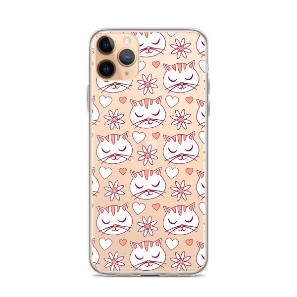 clear-case-for-iphone-iphone-11-pro-max-case-on-phone-6a1d6d62f1cf5.jpg Cat Flowers and Hearts iPhone Clear Case