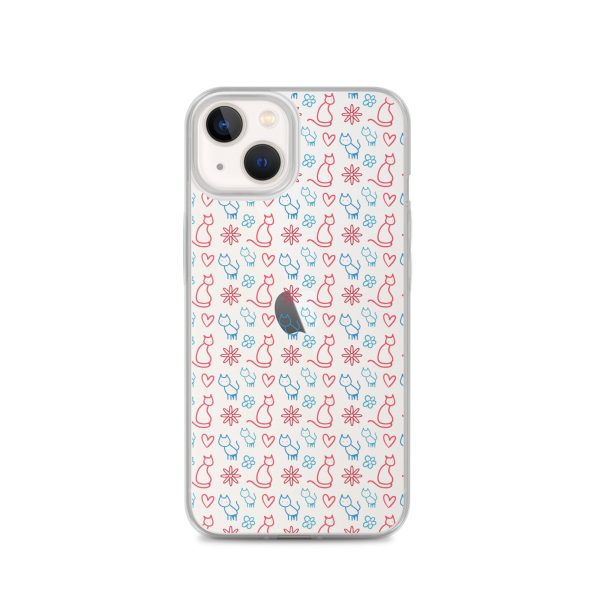 clear-case-for-iphone-iphone-13-case-on-phone-6a1d6fc0b0834-1.jpg Cats and Flowers Doodle iPhone Clear Case
