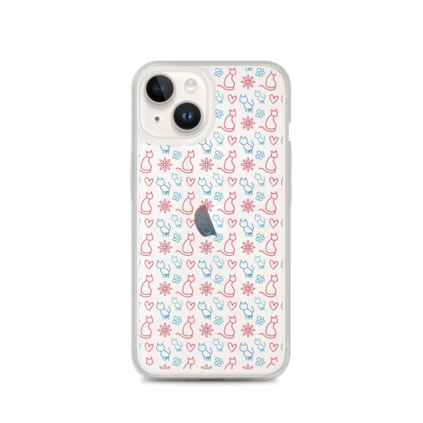 clear-case-for-iphone-iphone-14-case-on-phone-6a1d6fc0b0b61-1.jpg Cats and Flowers Doodle iPhone Clear Case