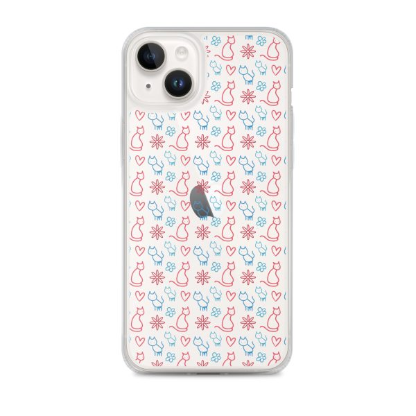 clear-case-for-iphone-iphone-14-plus-case-on-phone-6a1d6fc0b090e-1.jpg Cats and Flowers Doodle iPhone Clear Case