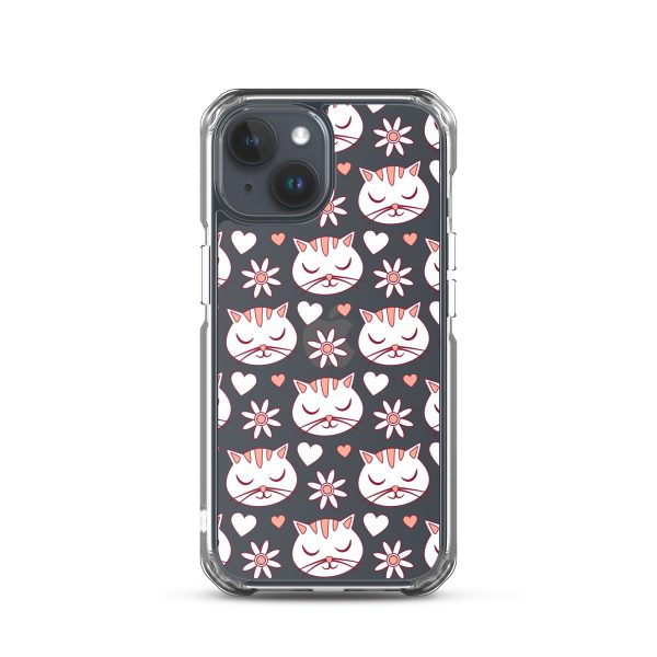 clear-case-for-iphone-iphone-15-case-on-phone-6a1d6d62f2d0a.jpg Cat Flowers and Hearts iPhone Clear Case