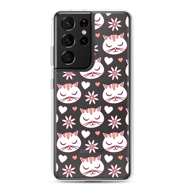 clear-case-for-samsung-samsung-galaxy-s21-ultra-case-on-phone-6a1e79e648f0d.jpg Cat Flowers and Hearts Samsung Clear Case